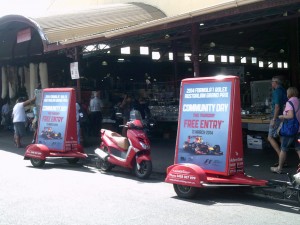 Scooter Advertising Melbourne advertising in front of the Queen Vic Markets